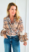 Garden Plaid Ruffle Bell Sleeve Italian Blouse-130 Long sleeve top-Italianissimo-Coastal Bloom Boutique, find the trendiest versions of the popular styles and looks Located in Indialantic, FL