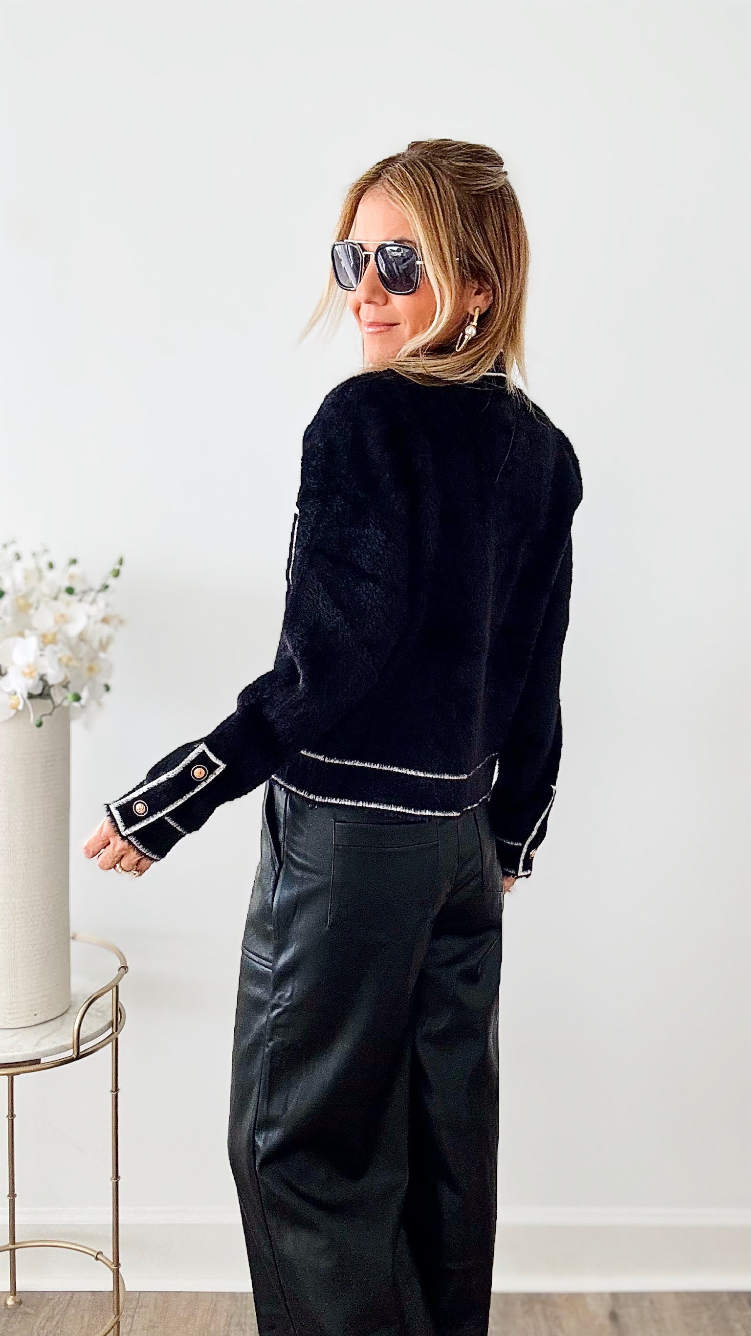 Sophisticated Classic Cropped Coat - Black-160 Jackets-Beulah Style-Coastal Bloom Boutique, find the trendiest versions of the popular styles and looks Located in Indialantic, FL