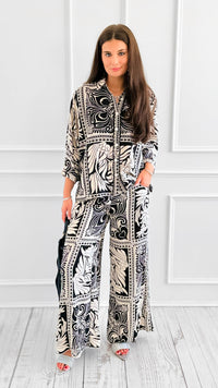 The Riviera Scroll Wide-Leg Pants-170 Bottoms-GIGIO-Coastal Bloom Boutique, find the trendiest versions of the popular styles and looks Located in Indialantic, FL