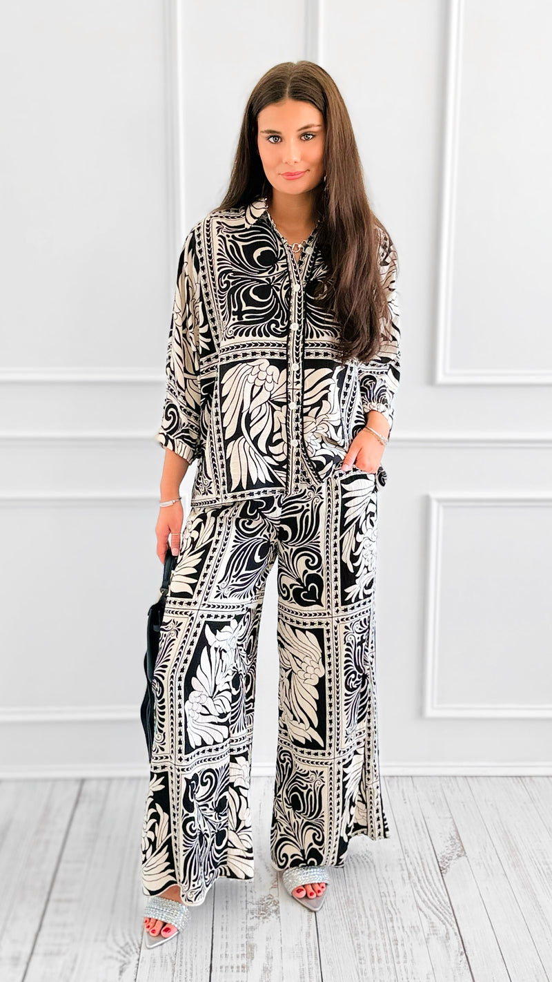 The Riviera Scroll Wide-Leg Pants-170 Bottoms-GIGIO-Coastal Bloom Boutique, find the trendiest versions of the popular styles and looks Located in Indialantic, FL