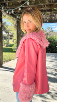 Covered Button Fur Collared Jacket-160 Jackets-Blue B-Coastal Bloom Boutique, find the trendiest versions of the popular styles and looks Located in Indialantic, FL