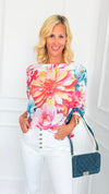 Sunset Dahlia St Tropez Short Sleeve Sweater-140 Sweaters-SORPRESA-Coastal Bloom Boutique, find the trendiest versions of the popular styles and looks Located in Indialantic, FL
