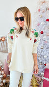 Festive Ornaments Embroidered Sequins Sweatshirt-130 Long sleeve top-BIBI-Coastal Bloom Boutique, find the trendiest versions of the popular styles and looks Located in Indialantic, FL