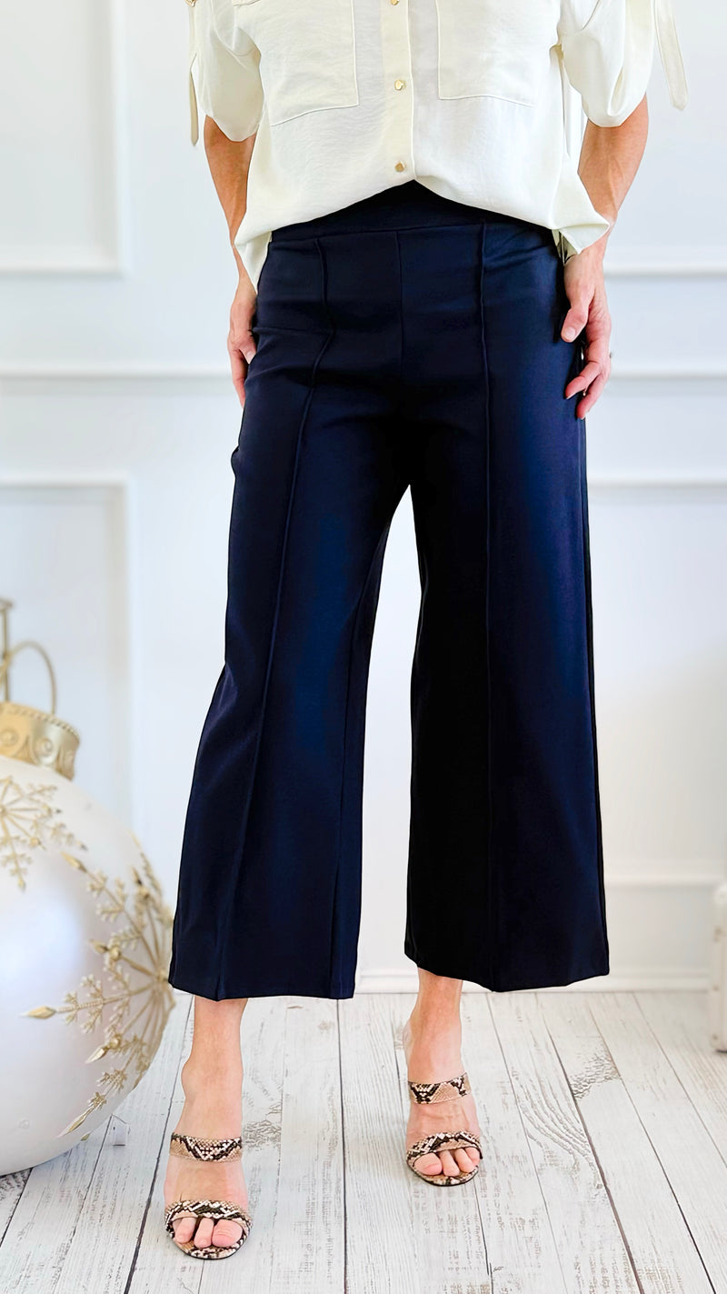 Rose Cropped Wide Leg Pant - Navy Blue-100 Pants-spin usa-Coastal Bloom Boutique, find the trendiest versions of the popular styles and looks Located in Indialantic, FL