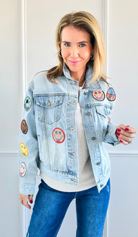 Happy Vibes Patch Jacket-160 Jackets-Veveret-Coastal Bloom Boutique, find the trendiest versions of the popular styles and looks Located in Indialantic, FL