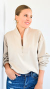 Zip-Up Scuba Long Sleeve Sweatshirt -Taupe-110 Long Sleeve Tops-BucketList-Coastal Bloom Boutique, find the trendiest versions of the popular styles and looks Located in Indialantic, FL