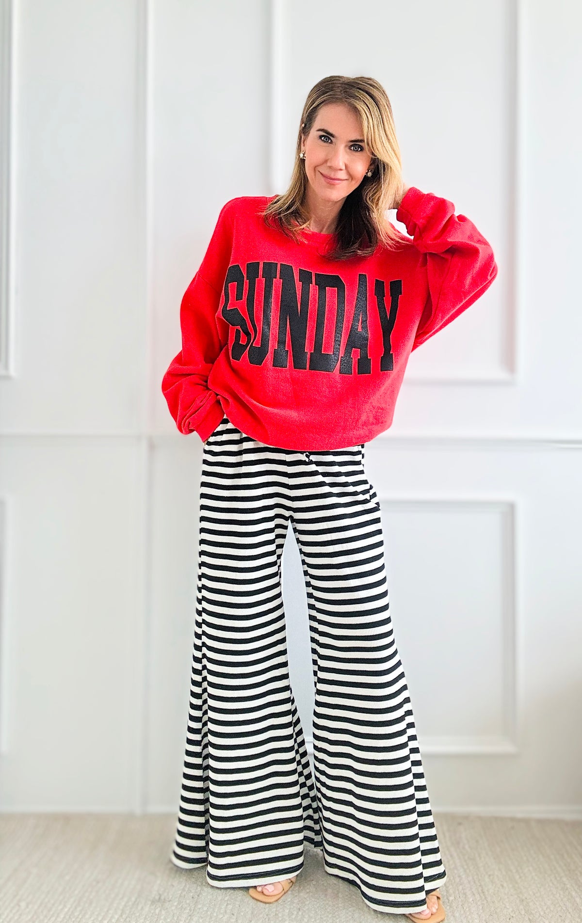 Striped Knit Palazzo Pants-170 Bottoms-Anniewear-Coastal Bloom Boutique, find the trendiest versions of the popular styles and looks Located in Indialantic, FL