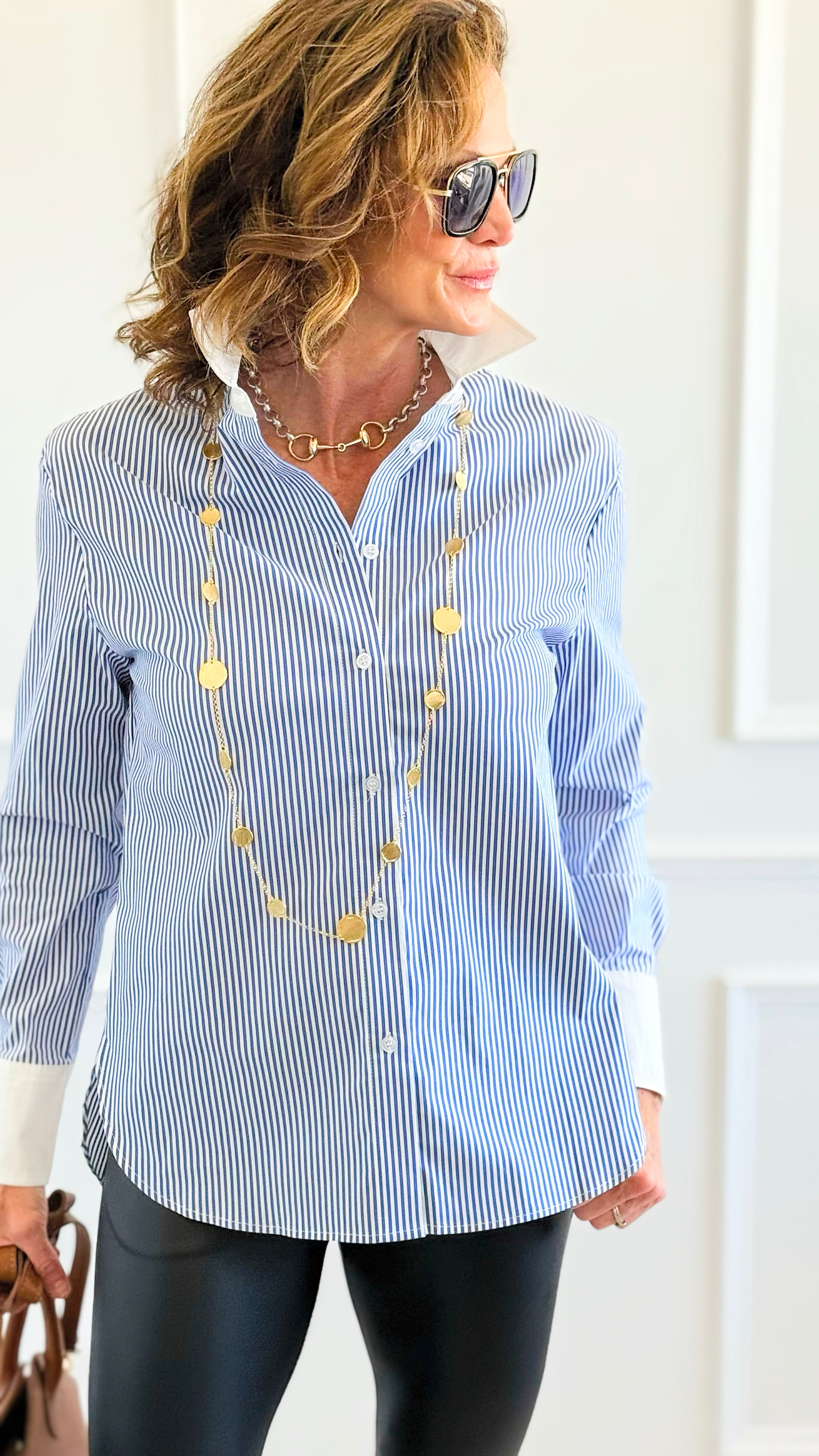 Classic Contrast Collar Top - Navy-130 Long Sleeve Tops-Must Have-Coastal Bloom Boutique, find the trendiest versions of the popular styles and looks Located in Indialantic, FL