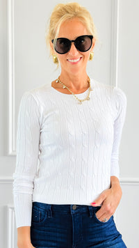Hailey Knit Pullover Top - White-140 Sweaters-Cielo-Coastal Bloom Boutique, find the trendiest versions of the popular styles and looks Located in Indialantic, FL
