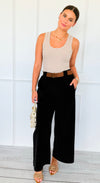 Velour Wide- Leg Pleated Italian Pant- Black-100 Pants-AZUL MONACO-Coastal Bloom Boutique, find the trendiest versions of the popular styles and looks Located in Indialantic, FL