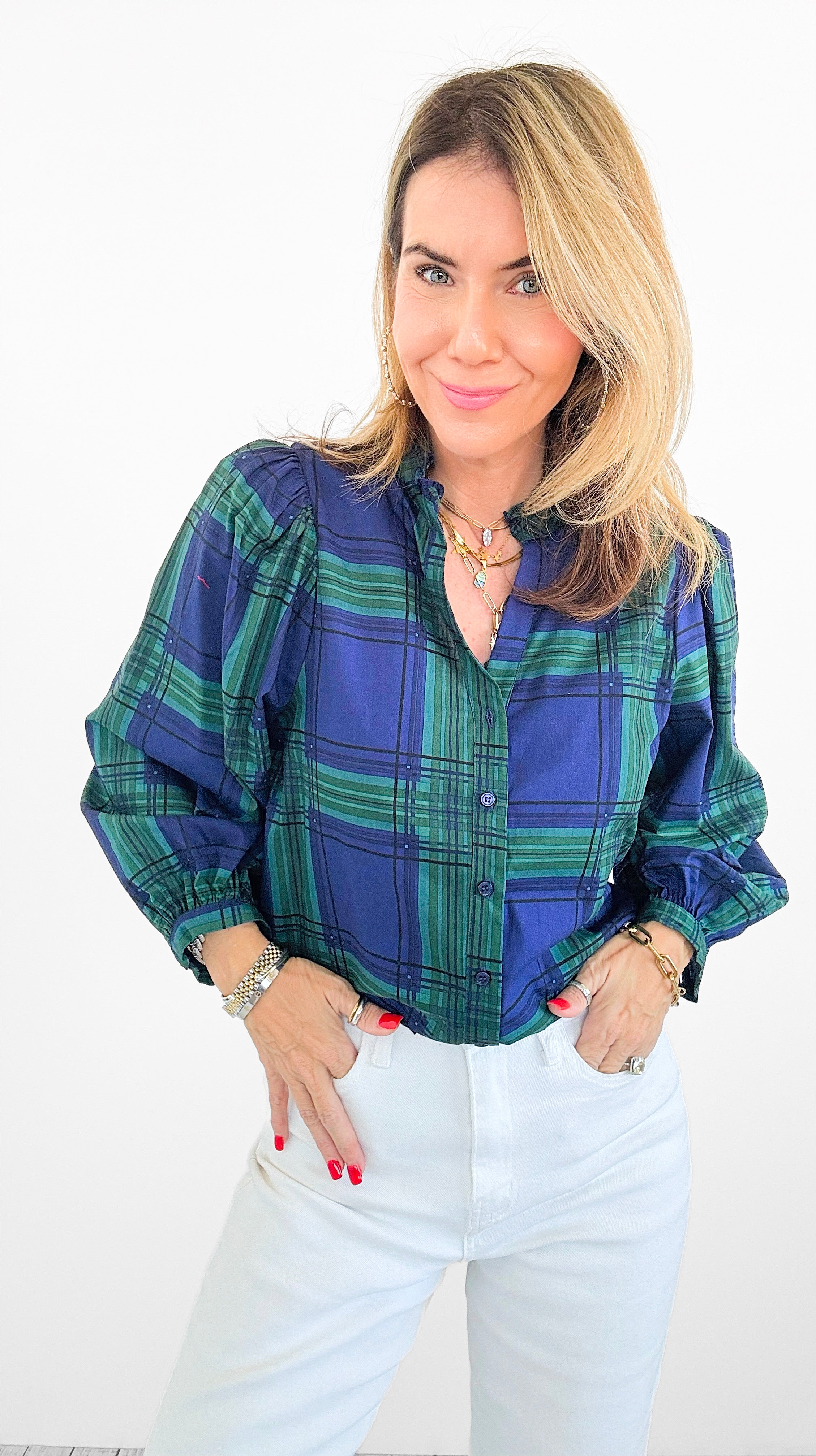 Timeless Plaid Button-Up Top-130 Long Sleeve Tops-SUGARLIPS-Coastal Bloom Boutique, find the trendiest versions of the popular styles and looks Located in Indialantic, FL