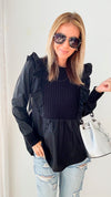 Stella Crochet Poplin Ruffle Blouse-130 Long Sleeve Tops-Joh Apparel-Coastal Bloom Boutique, find the trendiest versions of the popular styles and looks Located in Indialantic, FL