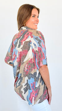 Camo Short Sleeve Open Cardigan-130 Long Sleeve Tops-ARYEH-Coastal Bloom Boutique, find the trendiest versions of the popular styles and looks Located in Indialantic, FL