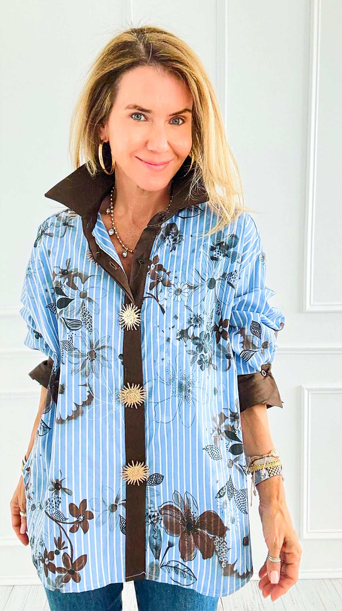 Sunlit Petals Italian Blouse-110 Long Sleeve Tops-TATTOO Z-Coastal Bloom Boutique, find the trendiest versions of the popular styles and looks Located in Indialantic, FL