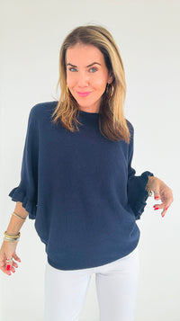 Soft Frills Italian Sweater- Navy-140 Sweaters-Italianissimo-Coastal Bloom Boutique, find the trendiest versions of the popular styles and looks Located in Indialantic, FL