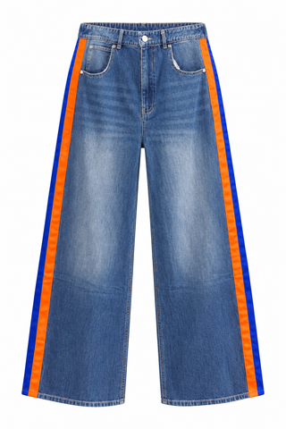 Along The Line Wide Leg Denim - Orange/Royal