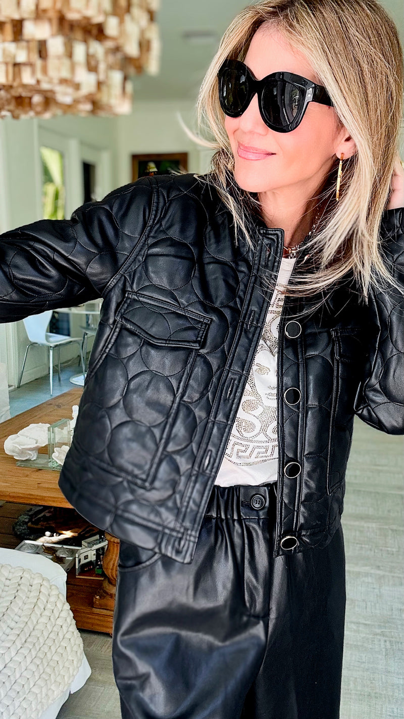 Vegan Leather Quilted Jacket - Black-150 Cardigan Layers-Dolce Cabo-Coastal Bloom Boutique, find the trendiest versions of the popular styles and looks Located in Indialantic, FL