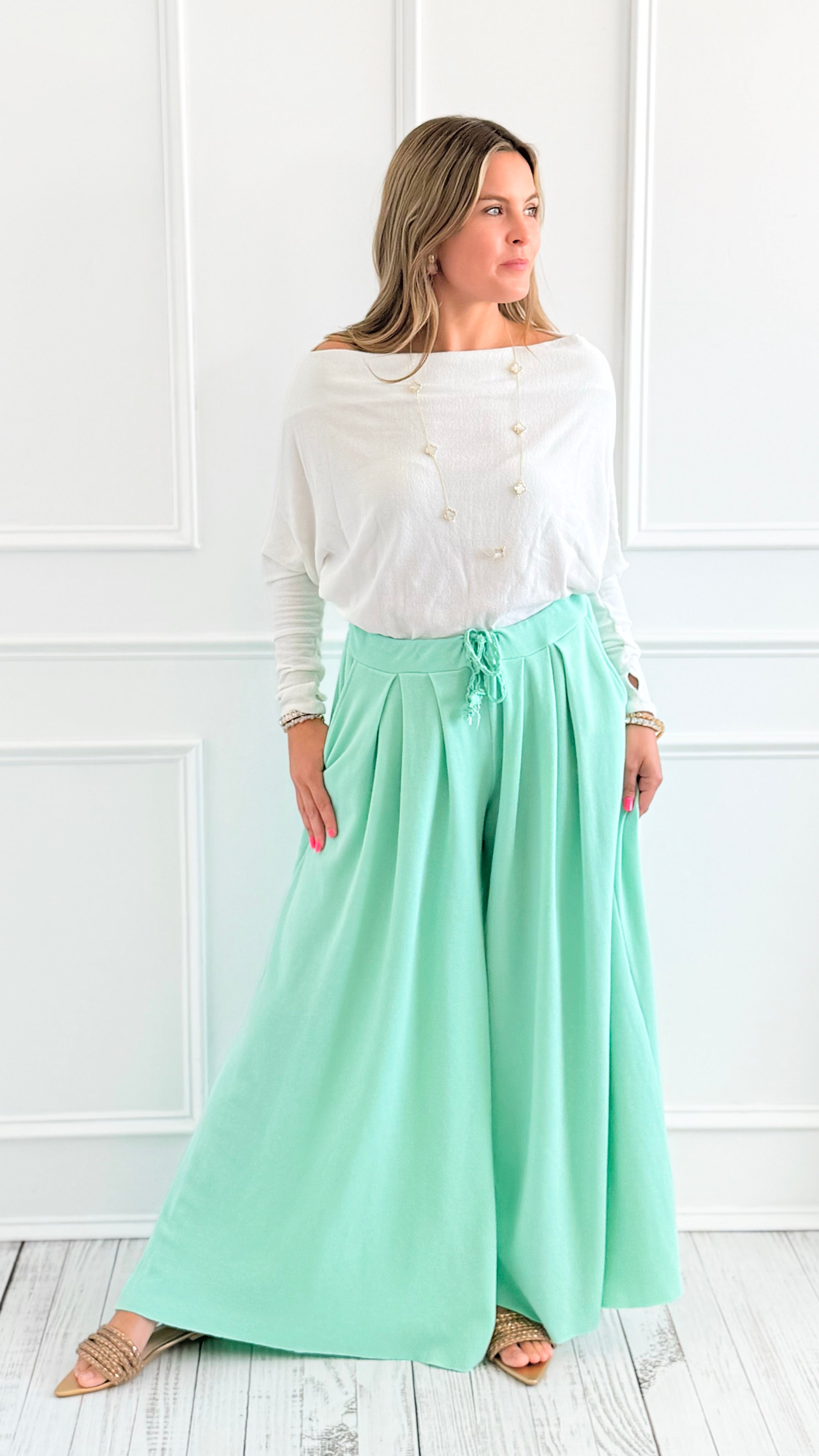 Relaxed Flowy High-Rise Pants - Mint-170 Bottoms/Shorts-POL-Coastal Bloom Boutique, find the trendiest versions of the popular styles and looks Located in Indialantic, FL