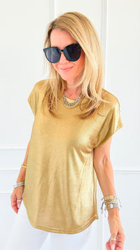 Glow Getter Cap Sleeve Top - Gold-110 Short Sleeve Tops-JODIFL-Coastal Bloom Boutique, find the trendiest versions of the popular styles and looks Located in Indialantic, FL