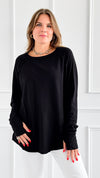 Effortless Chic Long Sleeve Top - Black-130 Long Sleeve Tops-Zenana-Coastal Bloom Boutique, find the trendiest versions of the popular styles and looks Located in Indialantic, FL