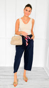 Wrapped Intention Belted Italian Pants- Navy-100 Pants-Italianissimo-Coastal Bloom Boutique, find the trendiest versions of the popular styles and looks Located in Indialantic, FL