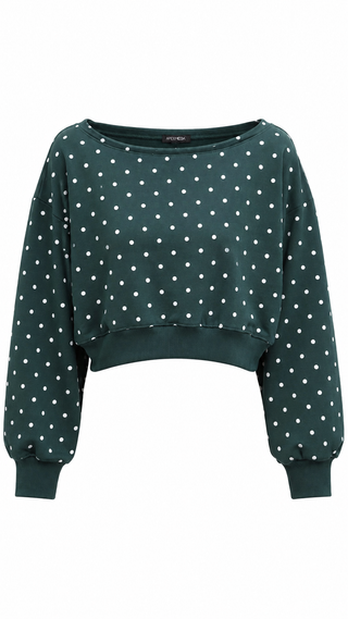 Polka Dot Off-Shoulder Top - Hunter Green