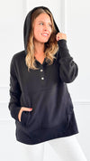 Cozy Button-Front Hoodied Sweatshirt - Black-130 Long Sleeve Tops-Zenana-Coastal Bloom Boutique, find the trendiest versions of the popular styles and looks Located in Indialantic, FL