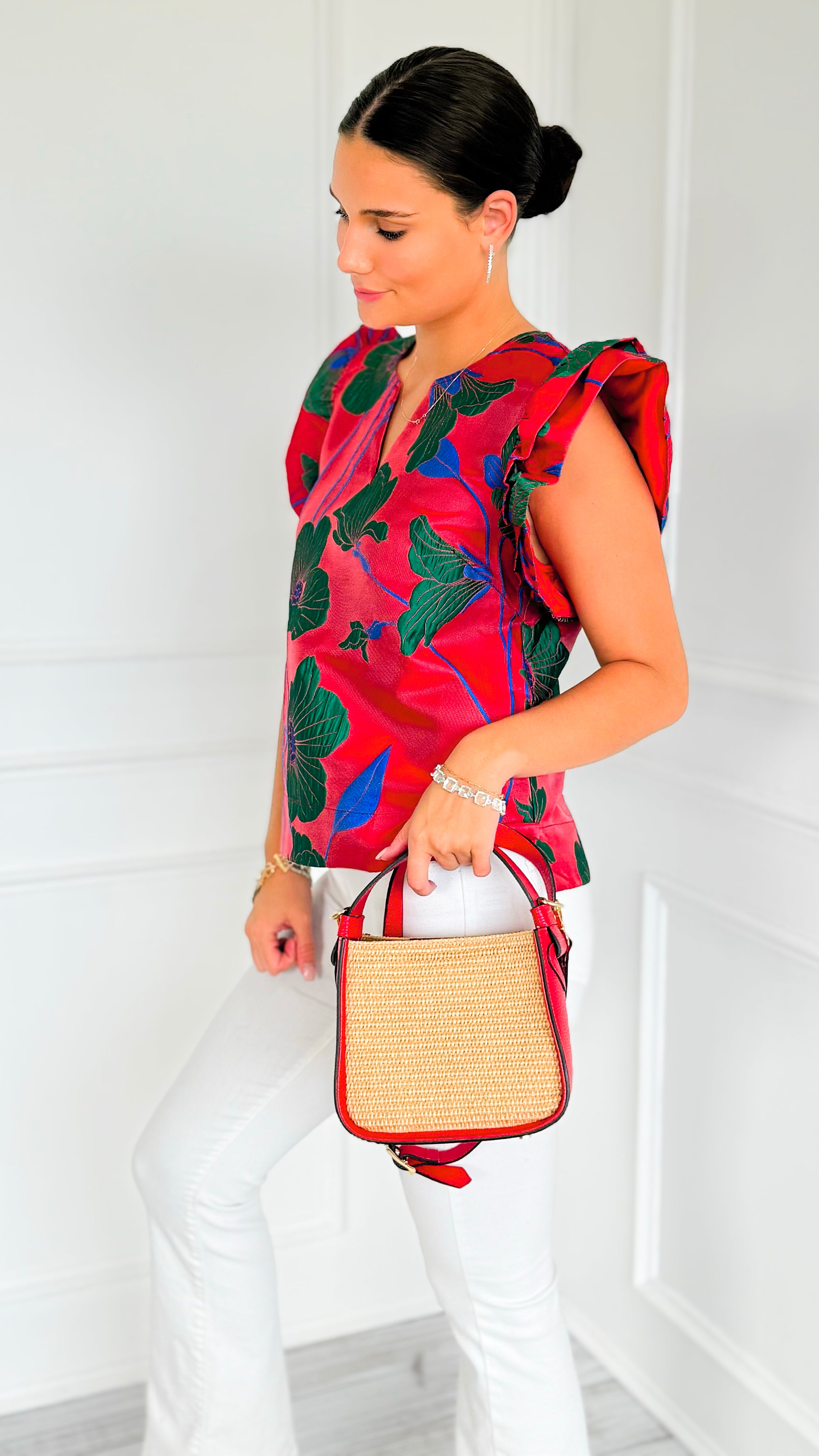Garden Bloom Notch Neck Top-110 Short Sleeve Tops-JODIFL-Coastal Bloom Boutique, find the trendiest versions of the popular styles and looks Located in Indialantic, FL