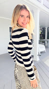 Long Sleeve Ribbed Stripe Sweater - Ivory/Black-140 Sweaters-Active Basic-Coastal Bloom Boutique, find the trendiest versions of the popular styles and looks Located in Indialantic, FL