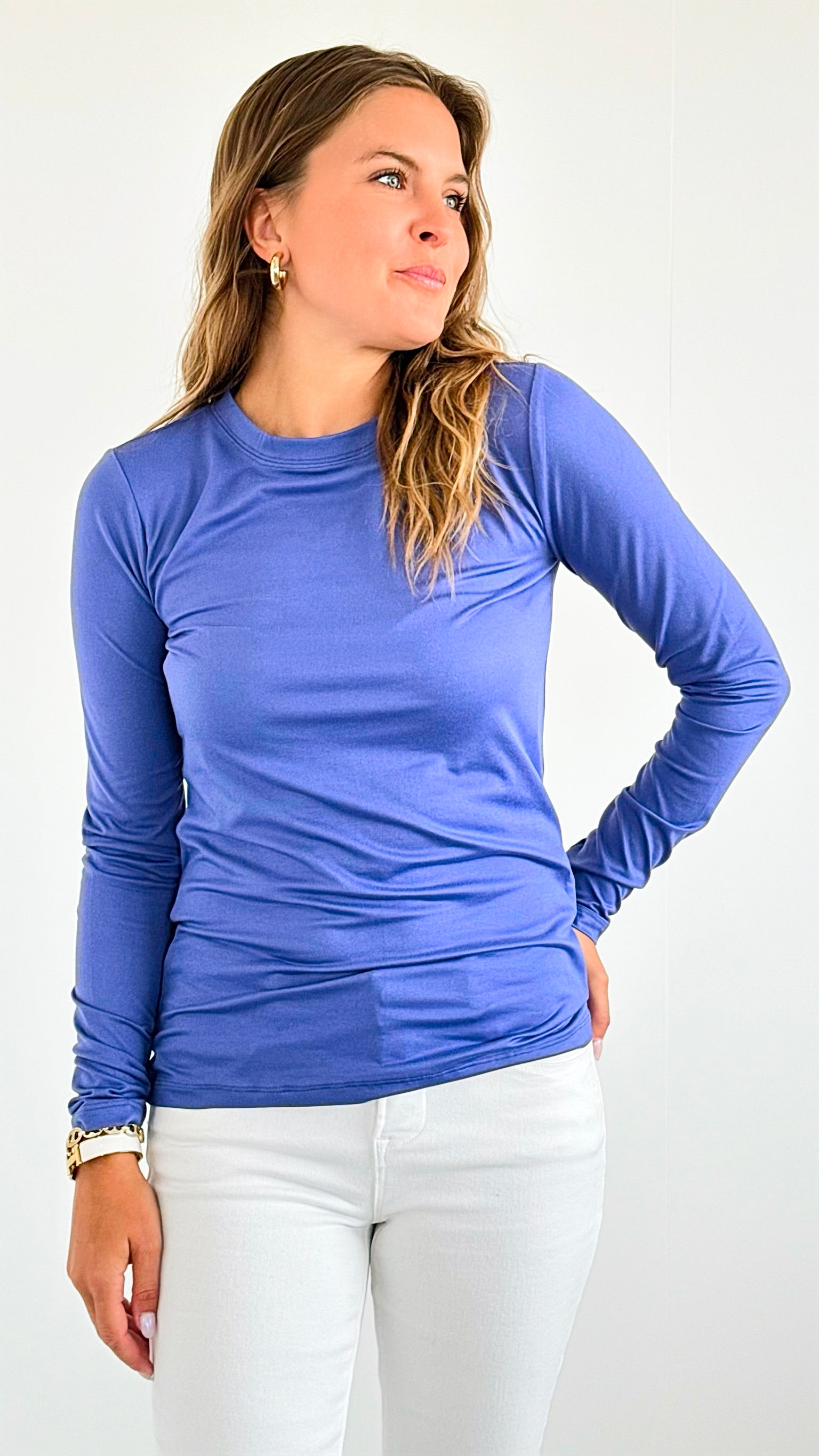 Anniston Brushed Microfiber Long Sleeve Neck Tee - Marlin-130 Long Sleeve Tops-Zenana-Coastal Bloom Boutique, find the trendiest versions of the popular styles and looks Located in Indialantic, FL