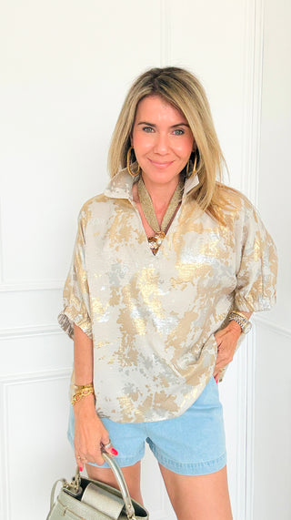 Metallic Puff Sleeve Top - Pearl