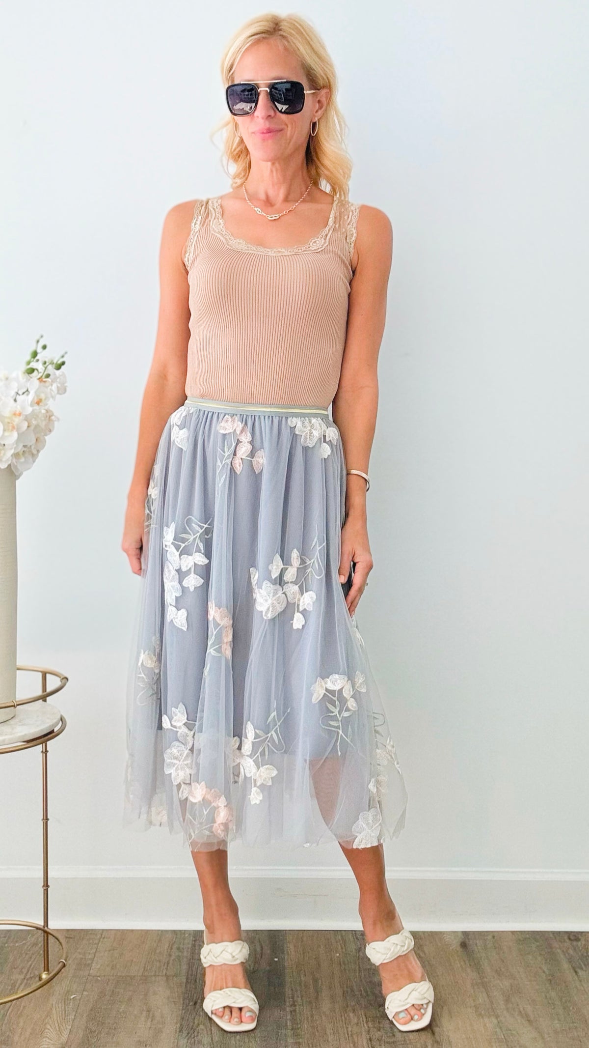Blooms Tulle Skirt - Gray-170 Bottoms-CBALY-Coastal Bloom Boutique, find the trendiest versions of the popular styles and looks Located in Indialantic, FL
