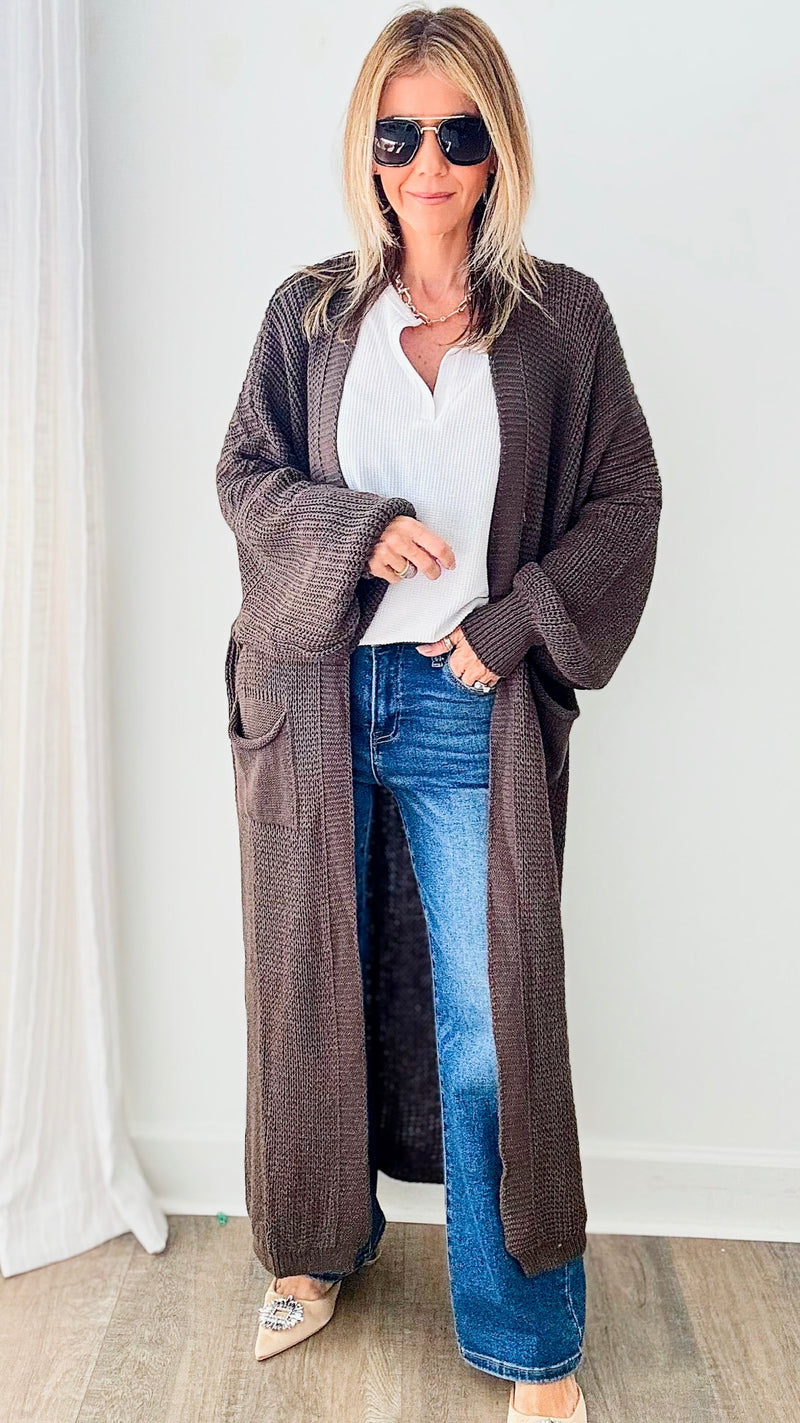 Sugar High Long Italian Cardigan- Mushroom-150 Cardigans/Layers-Germany-Coastal Bloom Boutique, find the trendiest versions of the popular styles and looks Located in Indialantic, FL