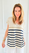 Sailor Stripe Italian Vest- Navy-100 Sleeveless Tops-LY PARIS-Coastal Bloom Boutique, find the trendiest versions of the popular styles and looks Located in Indialantic, FL