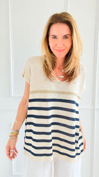 Sailor Stripe Italian Vest- Navy-100 Sleeveless Tops-LY PARIS-Coastal Bloom Boutique, find the trendiest versions of the popular styles and looks Located in Indialantic, FL