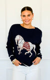 Equestrian Parade Italian Sweater- Navy-140 Sweaters-K2-Coastal Bloom Boutique, find the trendiest versions of the popular styles and looks Located in Indialantic, FL