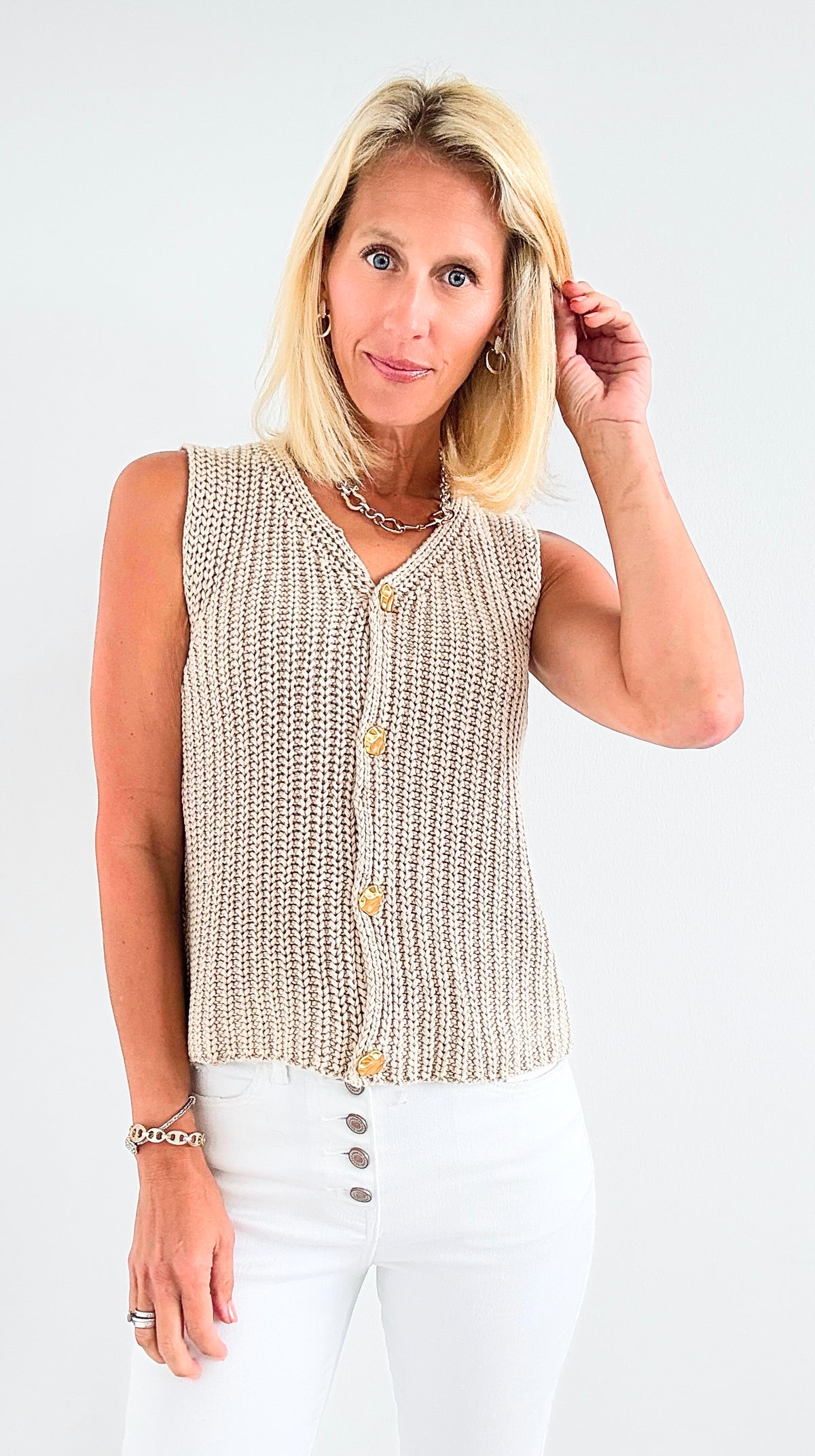 Timeless Button-Up Knit Vest - Taupe-150 Cardigans/Layers-JODIFL-Coastal Bloom Boutique, find the trendiest versions of the popular styles and looks Located in Indialantic, FL