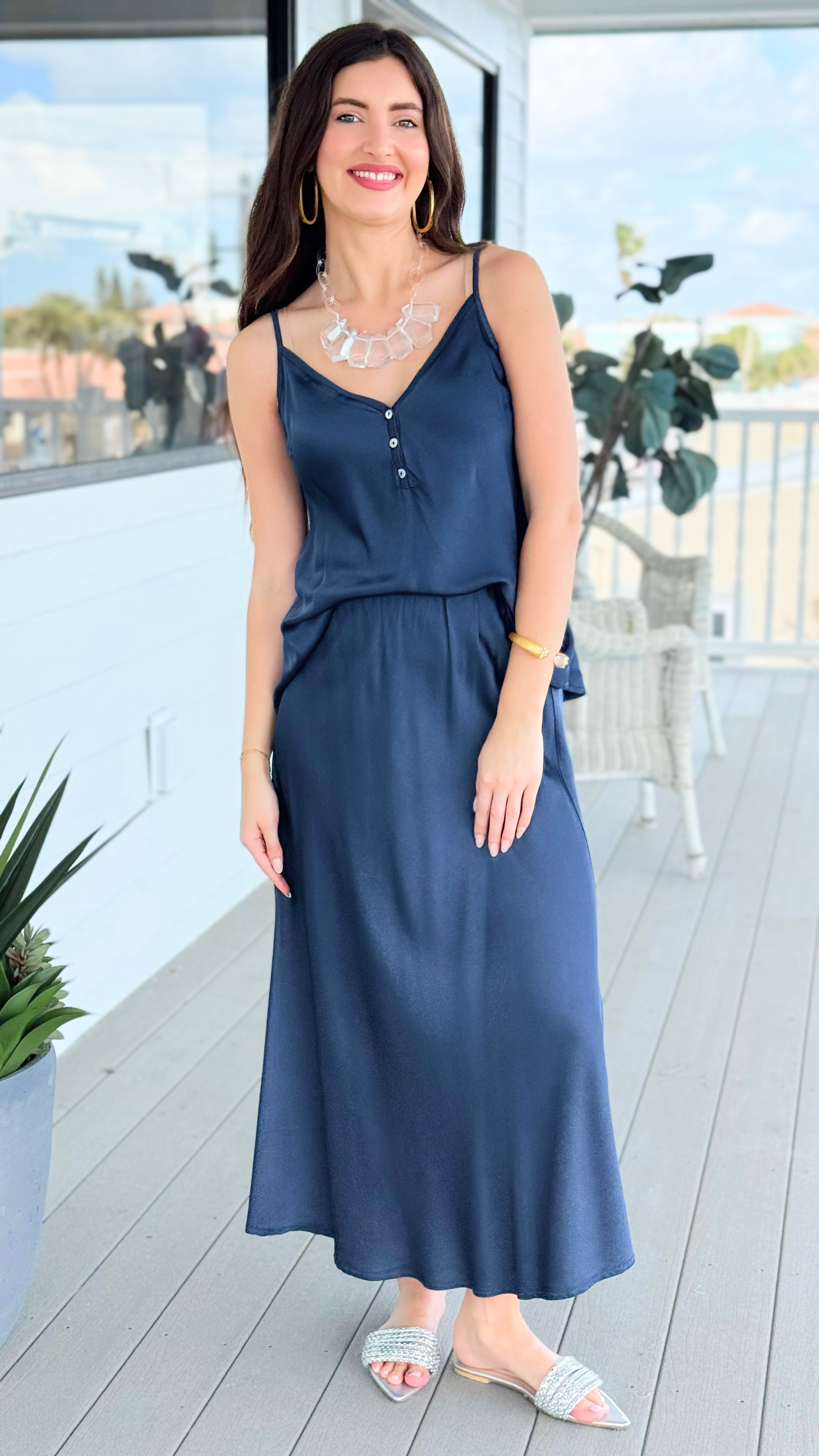 Just My Type Italian Skirt- Navy