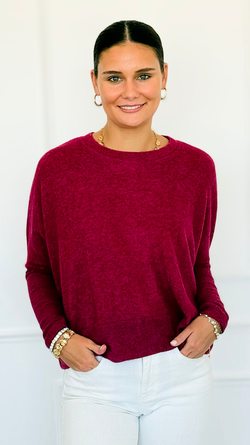 Brushed Melange Sweater - Cabernet-140 Sweaters-Zenana-Coastal Bloom Boutique, find the trendiest versions of the popular styles and looks Located in Indialantic, FL