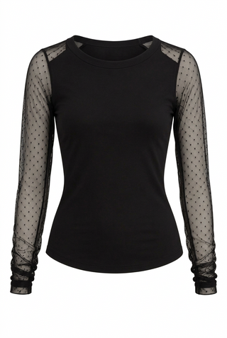 Sheer Polka Dot Mesh Sleeve Top