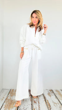 Zipper Pockets Detailed Wide Leg Pants - Off White-170 Bottoms-BucketList-Coastal Bloom Boutique, find the trendiest versions of the popular styles and looks Located in Indialantic, FL