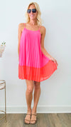 Colorblock Strap Pleated Dress - Pink-200 Dresses/Jumpsuits/Rompers-Glam-Coastal Bloom Boutique, find the trendiest versions of the popular styles and looks Located in Indialantic, FL