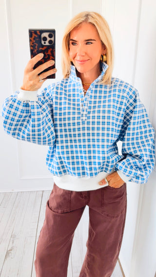 Plaid Half-Button Up Top