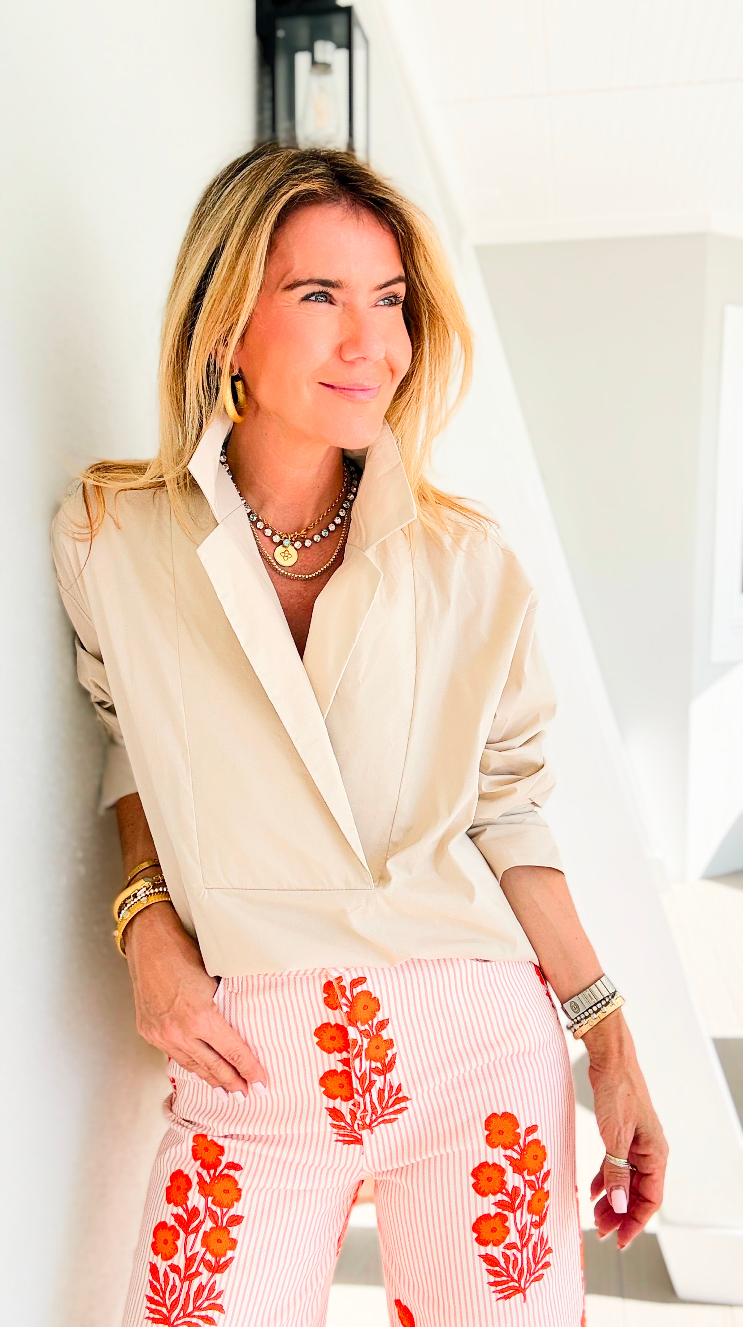 Bacall Italian Long Sleeve Top- Beige