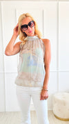 Marble Mirage Italian Top - Taupe/Mint-00 Sleevless Tops-Italianissimo-Coastal Bloom Boutique, find the trendiest versions of the popular styles and looks Located in Indialantic, FL