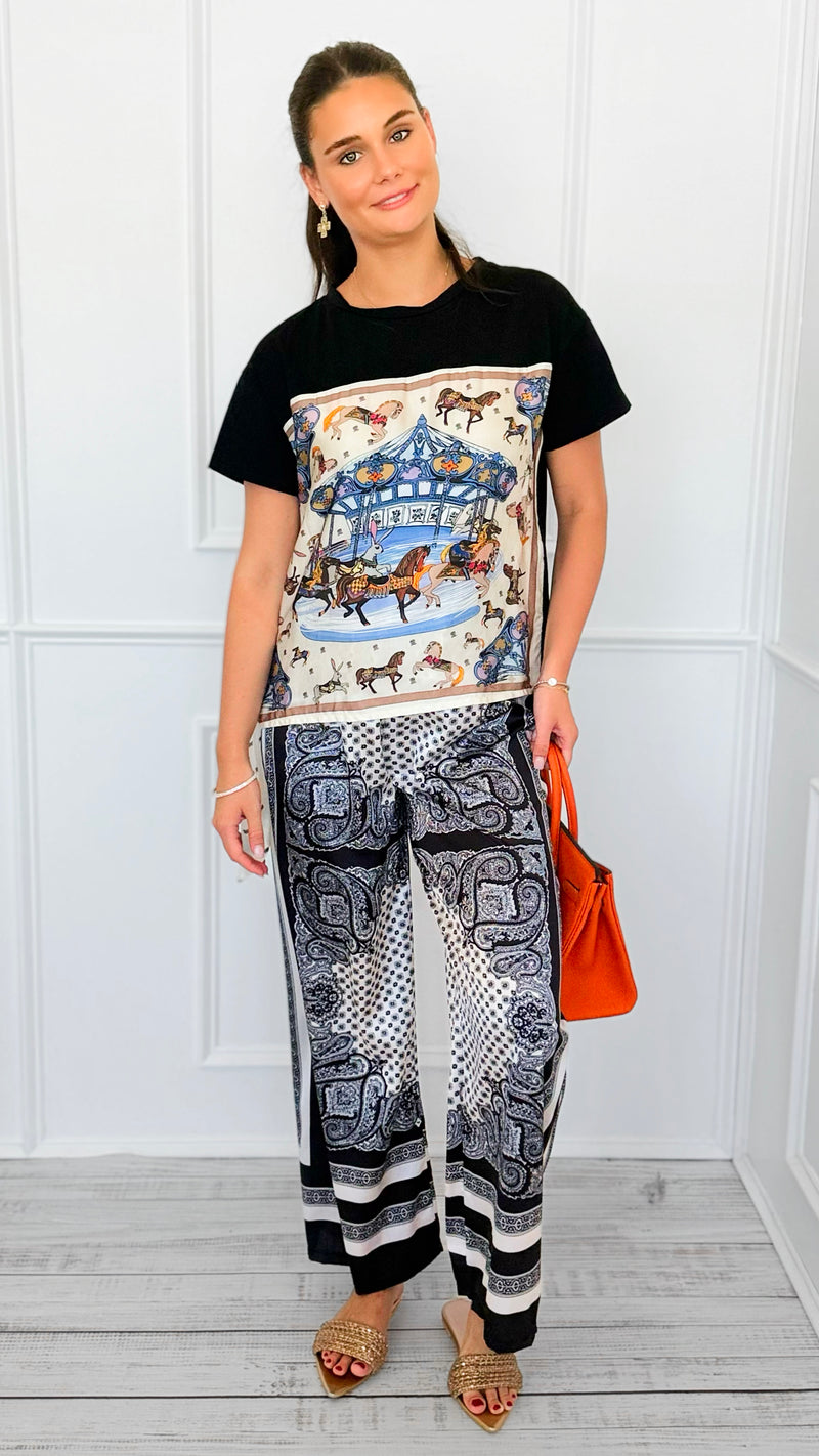 Paisley Bliss Italian Pants- Black-100 Pants-SEE YOU IN ROME-Coastal Bloom Boutique, find the trendiest versions of the popular styles and looks Located in Indialantic, FL