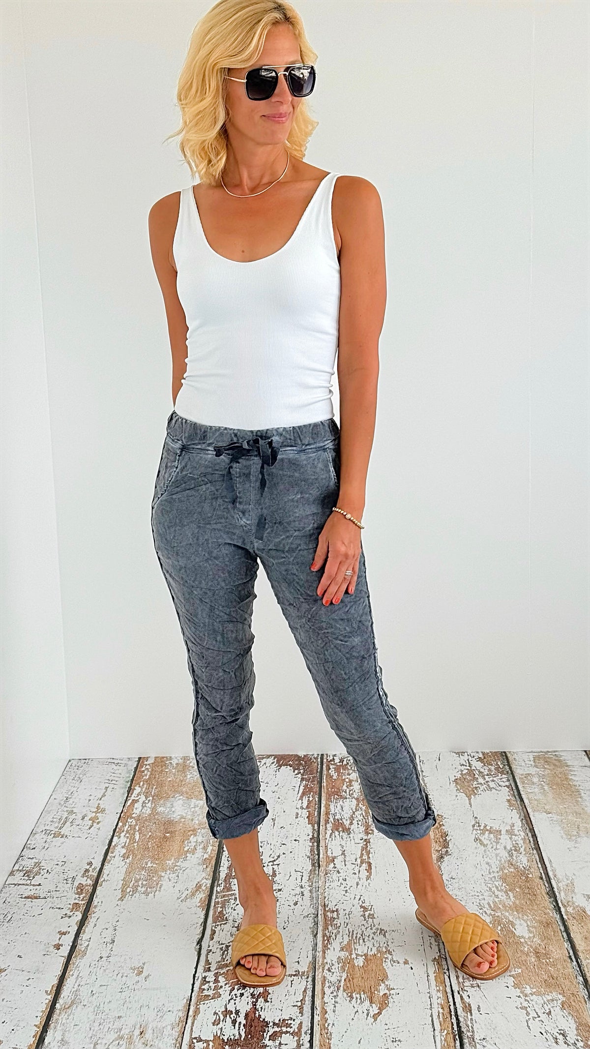 Washed Jogger Italian Pants - Denim-180 Joggers-Tempo-Coastal Bloom Boutique, find the trendiest versions of the popular styles and looks Located in Indialantic, FL