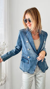 Double Breasted Military Denim Blazer