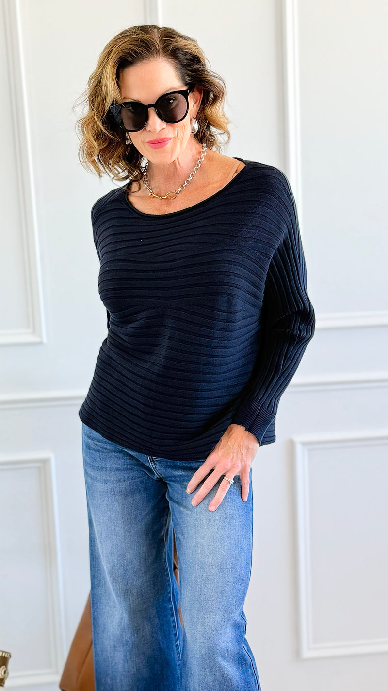 Wavy Lines Italian Pullover- Navy-140 Sweaters-Aute-Coastal Bloom Boutique, find the trendiest versions of the popular styles and looks Located in Indialantic, FL