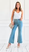 Acid Wash Hem Bootcut Pants - Teal-170 Bottoms-Zenana-Coastal Bloom Boutique, find the trendiest versions of the popular styles and looks Located in Indialantic, FL